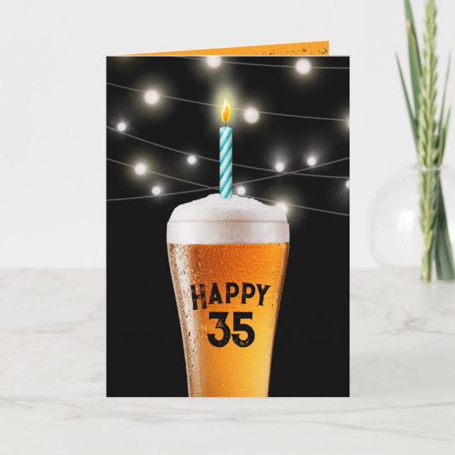 35th Birthday Beer with Candle Card (Front)