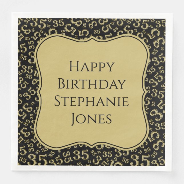 35th Birthday Black/Gold Bracket Number Pattern Napkin (Front)