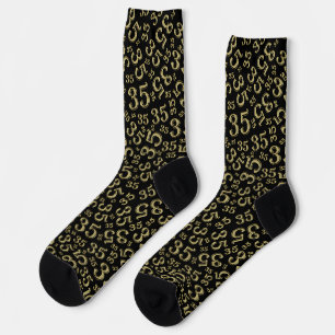 35th Birthday Black/Gold Random Number Pattern Socks