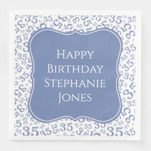 35th Birthday Blue/White Bracket Number Pattern Napkin