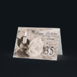 35th Birthday card for friend<br><div class="desc">An antique look card featuring a candle and a rose lying on satin and lace. A birthday card for a friend.</div>