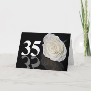 35th Birthday Card with a classic white rose