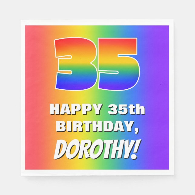 35th Birthday: Colorful, Fun Rainbow Pattern # 35 Napkin (Front)