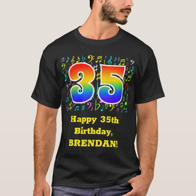 35th Birthday: Colourful Music Symbols, Rainbow 35 T-Shirt (Front)