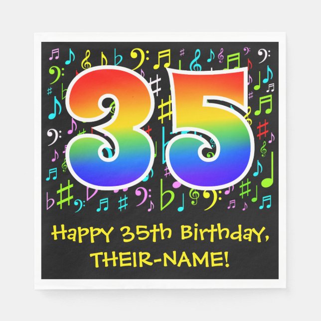35th Birthday - Colourful Music Symbols, Rainbow 3 Napkin (Front)