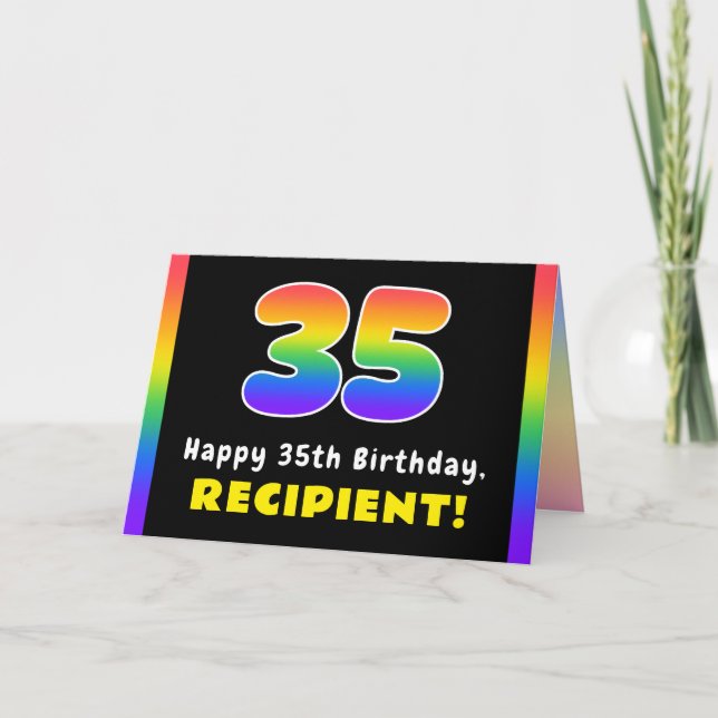 35th Birthday: Colourful Rainbow # 35, Custom Name Card (Front)
