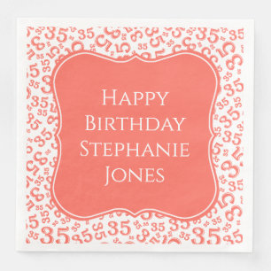 35th Birthday Coral/White Bracket Number Pattern Napkin