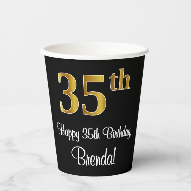 35th Birthday - Elegant Luxurious Faux Gold Look # Paper Cups (Front)