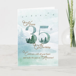 35th Birthday Evergreen Pines and Deer Nature Card