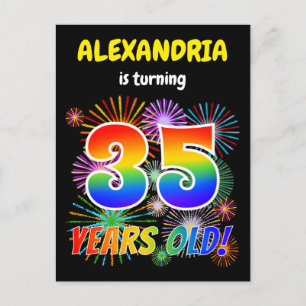 35th Birthday - Fun Fireworks, Rainbow Look "35" Postcard