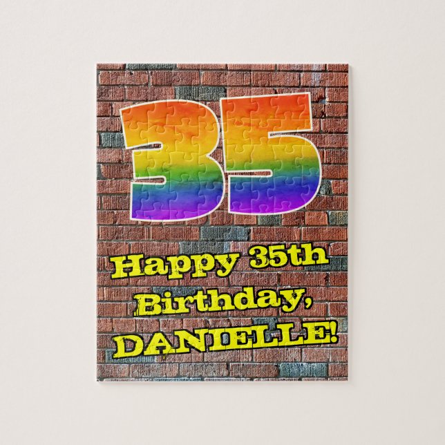 35th Birthday: Fun Graffiti-Inspired Rainbow 35 Jigsaw Puzzle (Vertical)