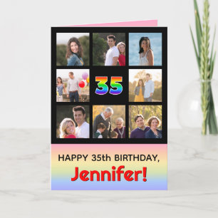 35th Birthday: Fun Rainbow #, Custom Photos + Name Card