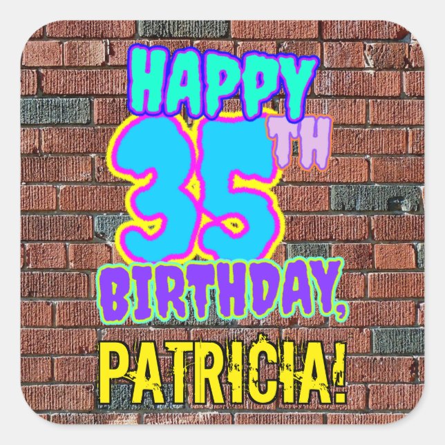 35th Birthday – Fun, Urban Graffiti Inspired Look Square Sticker (Front)
