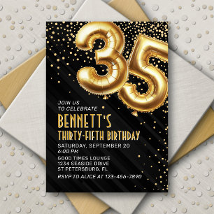 35th Birthday Gold Black Invitation