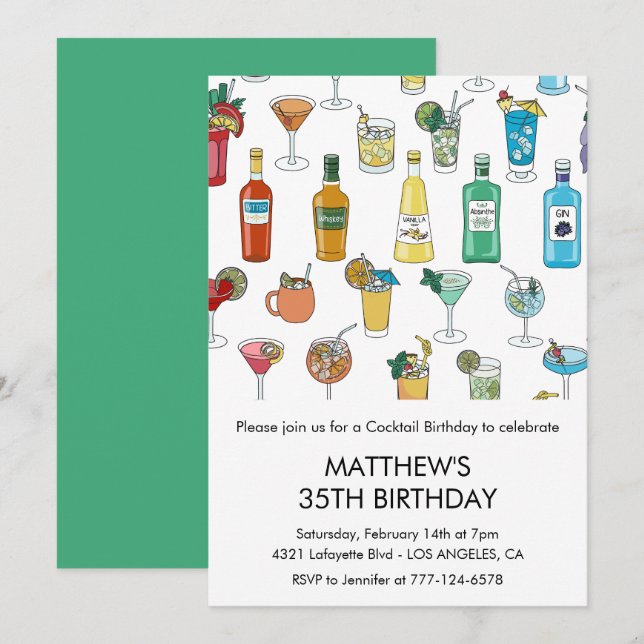 35th birthday invitations Cocktail Contemporary (Front/Back)