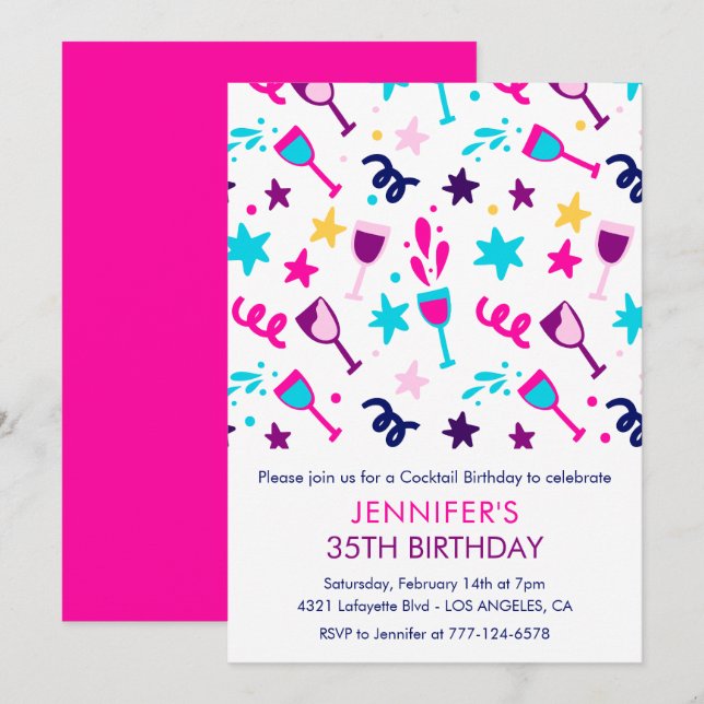 35th birthday invitations Cocktail Modern Pink (Front/Back)