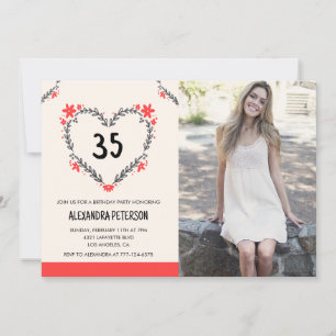 35th birthday invitations floral heart