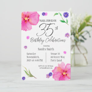 35th Birthday Invite Floral Watercolor Design