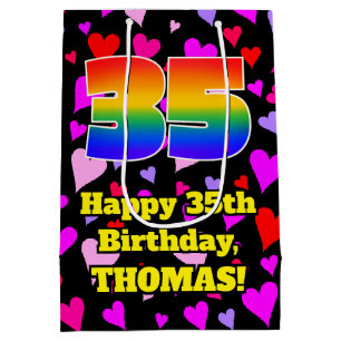 35th Birthday: Loving Hearts Pattern, Rainbow # 35 Medium Gift Bag