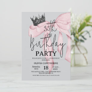 35th Birthday ⎮ Modern Royal Bow Birthday  Invitation
