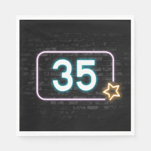 35th Birthday Neon Sign On Brick  Napkin