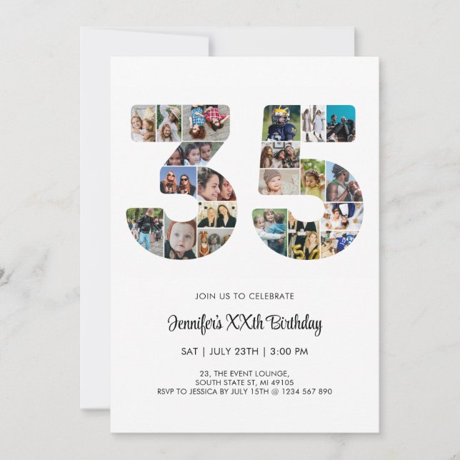 35th Birthday Number 35 Custom Photo Collage Invitation (Front)