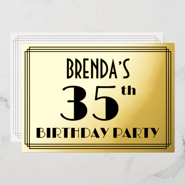 35th Birthday Party — Art Deco Look “35” + Name (Front/Back)