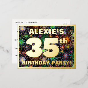 35th Birthday Party: Bold, Colourful Fireworks Loo Foil Invitation Postcard