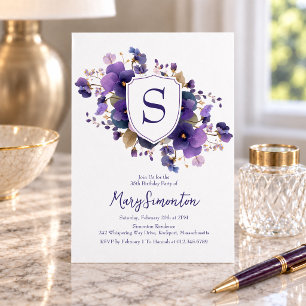 35th Birthday Party Classic Monogram Crest Invitation
