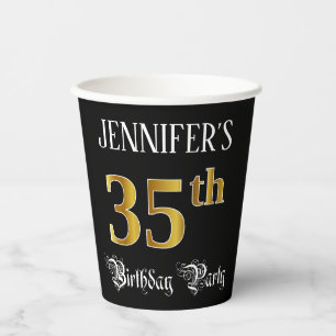 35th Birthday Party — Fancy Script, Faux Gold Look Paper Cups