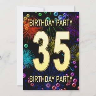 35th Birthday Party Invitation Fireworks Bubbles