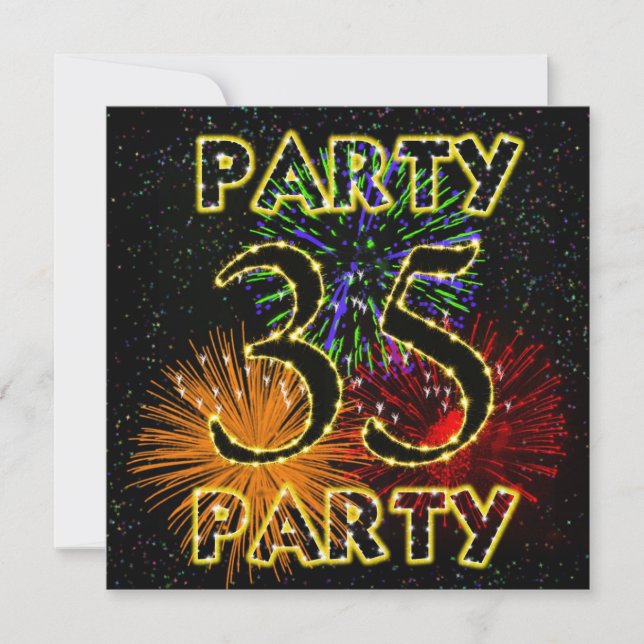 35th birthday party invitation with fireworks (Front)