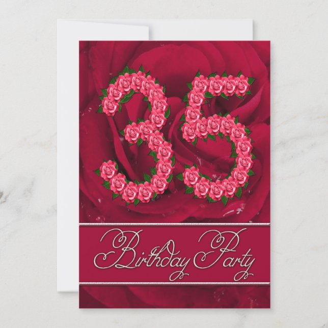 35th birthday party invitation with roses (Front)