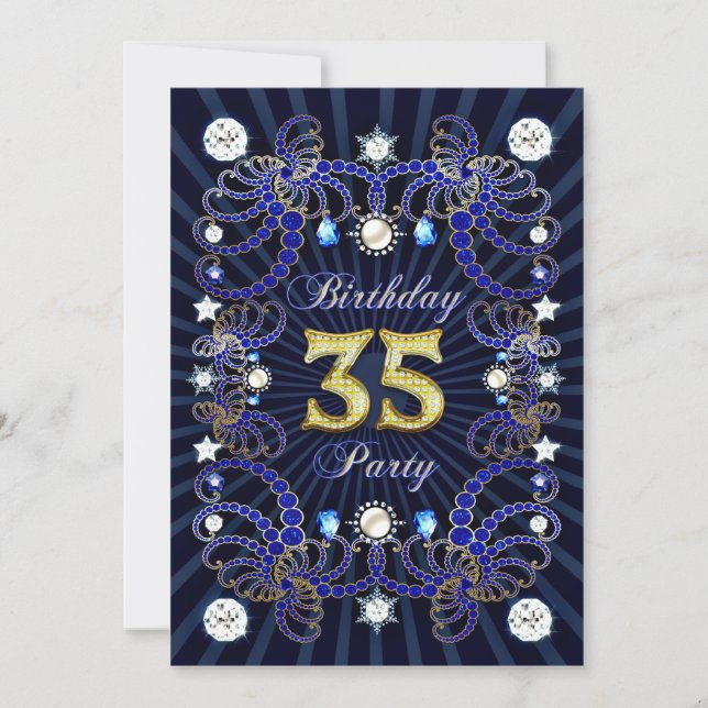 35th birthday party invite with masses of jewels (Front)