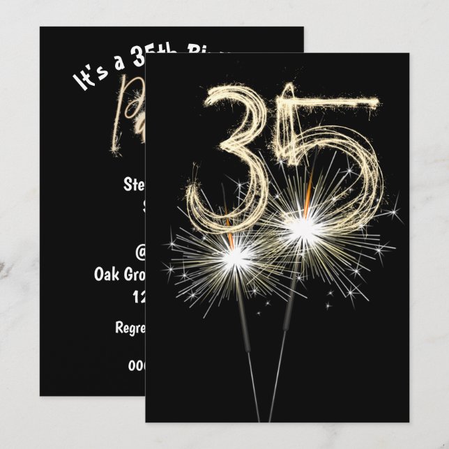 35th Birthday Party Sparkler   Invitation (Front/Back)