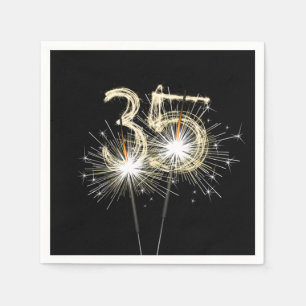 35th Birthday Party Sparklers on Black Napkin