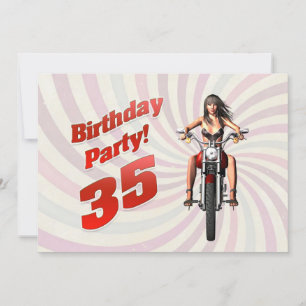 35th birthday party with a girl on a motorbike invitation