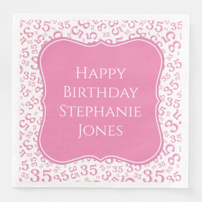 35th Birthday Pink/White Bracket Number Pattern Napkin (Front)