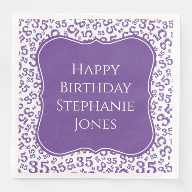 35th Birthday Purple/White Bracket Number Pattern Napkin (Front)