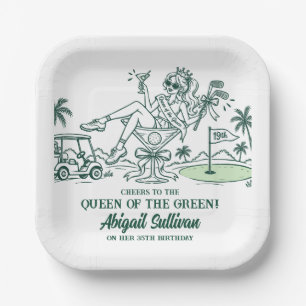 35th Birthday Queen of the Green Funny Golf Paper Plate