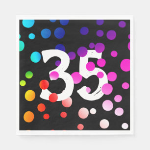 35th Birthday Rainbow Dots on Black Napkin
