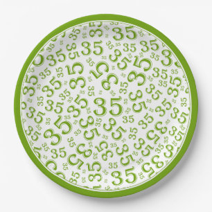 35th Birthday Random Number Pattern Green/White Paper Plate