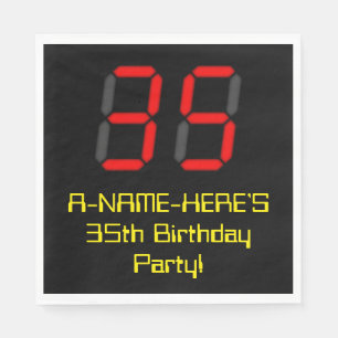 35th Birthday: Red Digital Clock Style "35" + Name Napkin