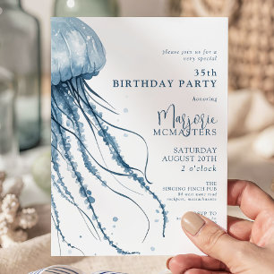 35th Birthday Simple Modern Coastal Jellyfish Invitation
