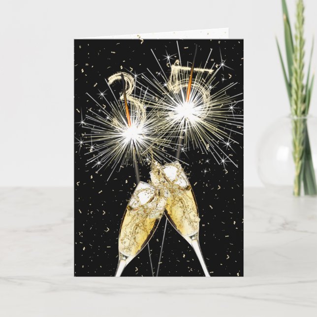 35th Birthday Sparklers and Champagne Toast Card (Front)