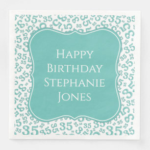 35th Birthday Teal/White Random Pattern 35 Napkin