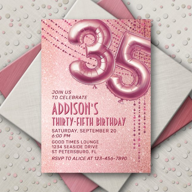 35th Birthday Womens Rose Gold Invitation (Creator Uploaded)
