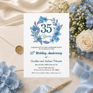 35th Blue Floral Surprise Wedding Anniversary  Invitation