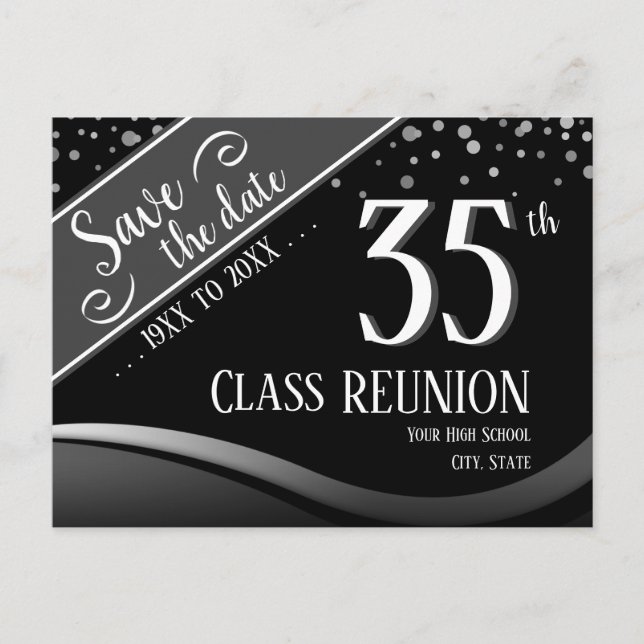 35th Class Reunion Elegant black Announcement Postcard (Front)