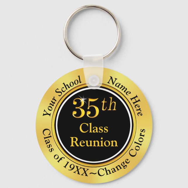 35th Class Reunion Gifts, Black and Gold Keychain (Front)